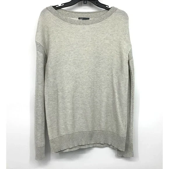 Vince Sweater Color Jacquard Gray Crewneck Long Sleeve Pullover - Picture 2 of 10